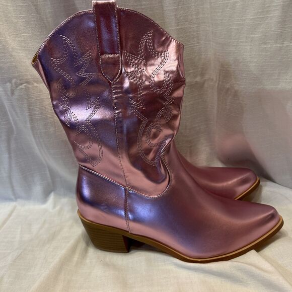 Pink Cowgirl Boots, Size 9 Metallic, Heeled, mid calf Length, Costume/Party, NEW - Picture 3 of 4